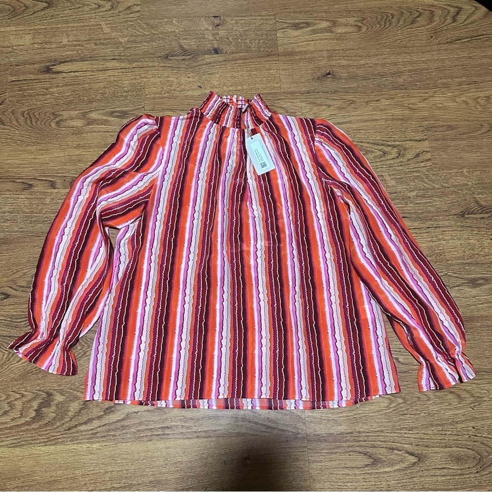 Tucker Stella orange lorden in Striped silk long sleeve blouse Top Size Small